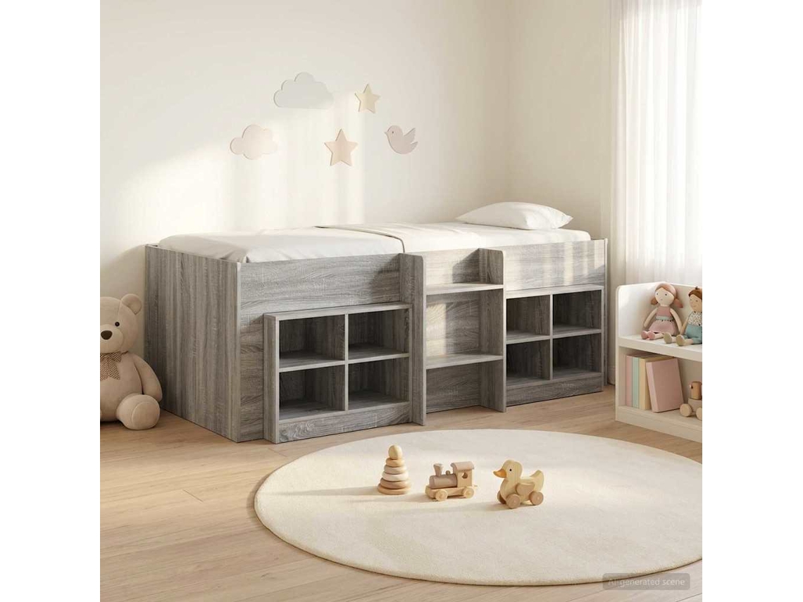 Vidaxl Cama Loft Com Armário Com Prateleira 3 Unid. Sonoma Cinzento
