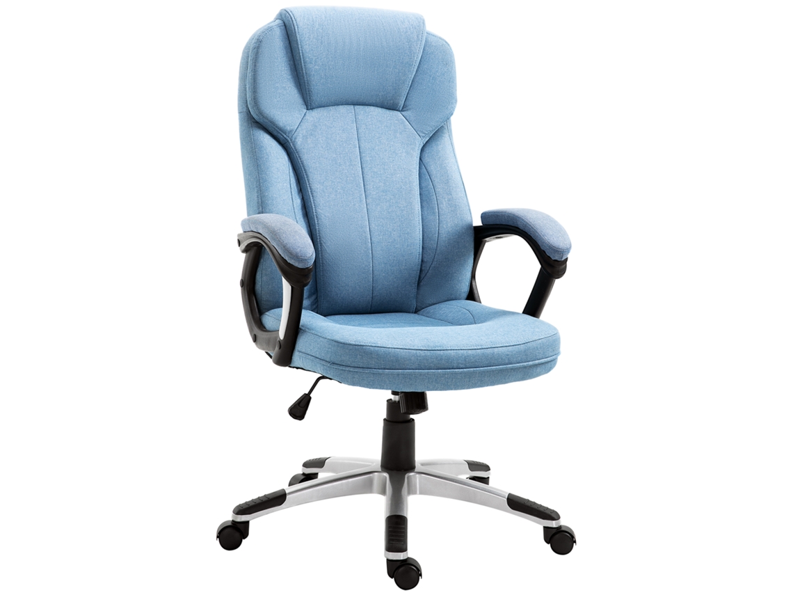 Cadeira De Escritório Ergonômica Giratória Ajustável Em Altura Com Função Balanço,apoio De Cabeça E Braços Acolchoados-azul Claro Linho66x75x110-120cm