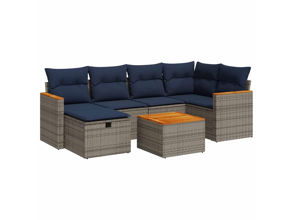 Conjunto de 7 Sofás para Jardim com Almofadões Vime Pe Cinzento MAISON EXCLUSIVE (7 pcs)