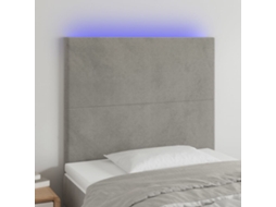Vidaxl Cabeceira Cama C/ Luzes Led Veludo 80x5x118/128cm Cinza-claro