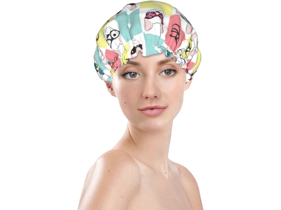 Touca De Banho Feminina, Reutilizável, Impermeável, Dupla Camada, Com Elástico, Ideal Para Cabelos Longos, Com Estampa