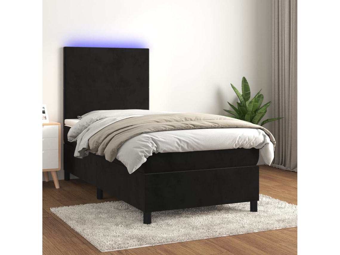Vidaxl Cama Box Spring C/ Colchão/led 90x200 Cm Veludo Preto