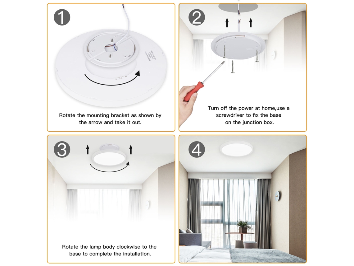 Lâmpada de Teto 24W com Instalação Fácil | S/MARCA