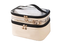 Bolsa de Maquiagem de Duas Camadas PVC Bege | S/MARCA
