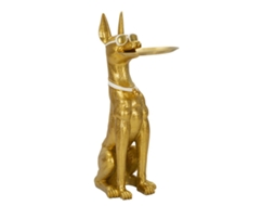 Estátua De Pitbull Musculoso Com Bandeja Dourada - Estilo Glamour Dourado - 30x64x91 Cm - Acessório De Decoração De Luxo