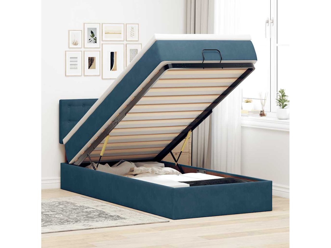 Vidaxl Estrutura De Cama Otomana Com Colchão Azul Escuro Veludo