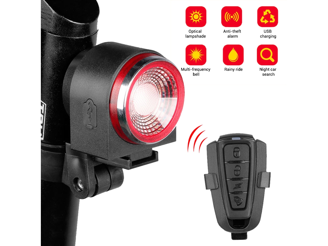 Luz Traseira De Bicicleta Com Sensor De Freio Inteligente Alarme Usb Carregável 3 Em 1 Impermeável
