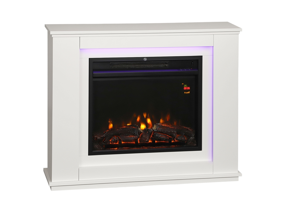 Lareira Elétrica 1000/2000w C/ Efeito Chama 12 Cores + 5 Brilhos Ajust., 98x25x80cm, Branco