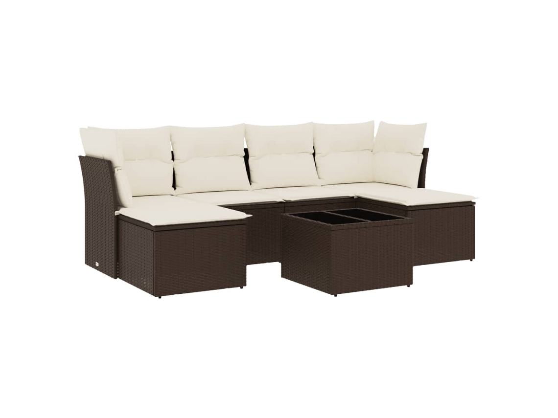 Conjunto de 7 Sofás de Jardim com Almofadões Vime Pe Castanho MAISON EXCLUSIVE (7 pcs)