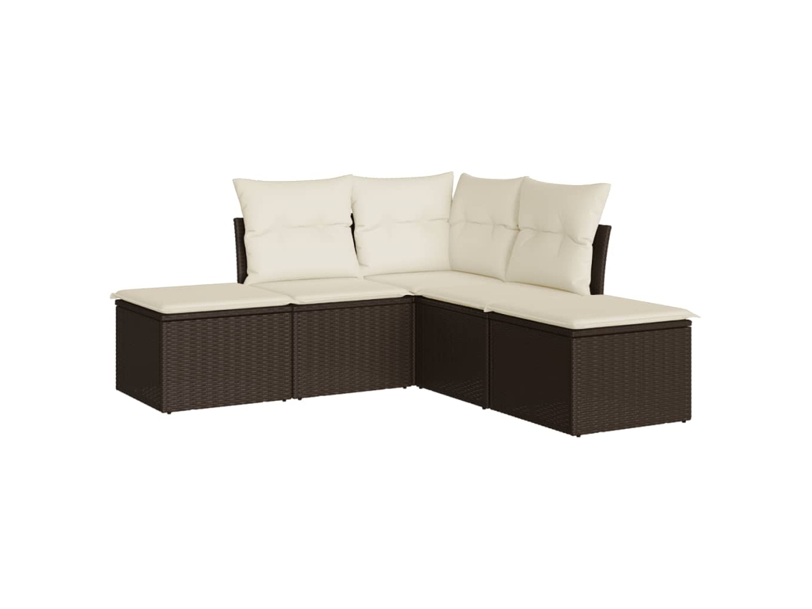 Conjunto de 5 Sofás para Jardim com Almofadões Vime Pe Castanho MAISON EXCLUSIVE (5 pcs)