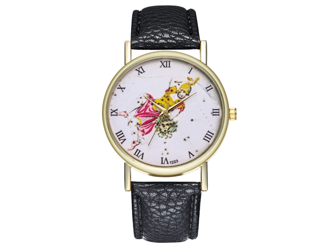 Reloj De Pulsera De Cuero Pu Unisex Dial Redondo Ajustable Reloj De Cuarzo Negro