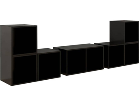6 pcs conjunto de móveis de TV contraplacado preto