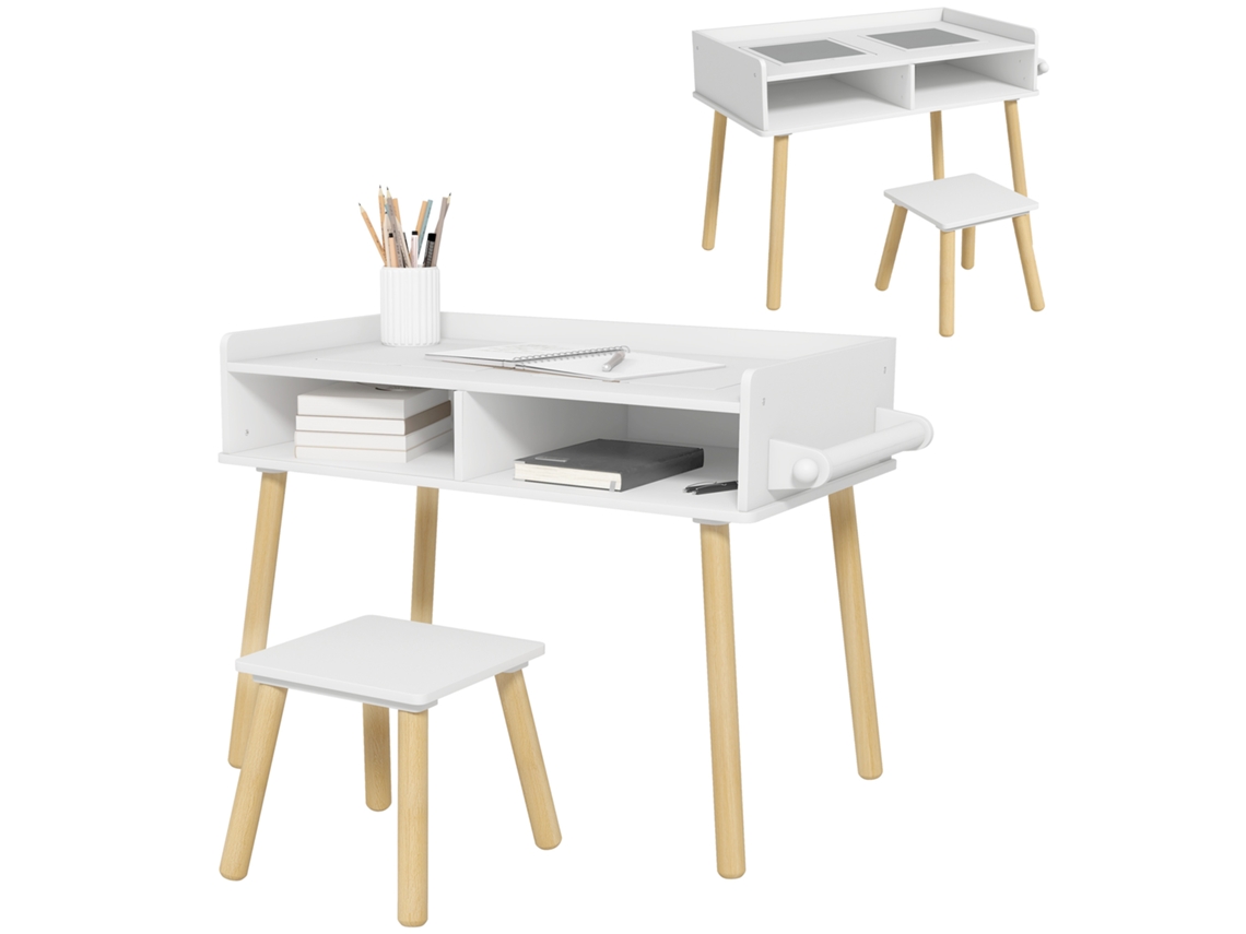 Conjunto De Mesa Infantil Com Banquinho, Tampo Reversível E Porta-papel Higiênico, Branco