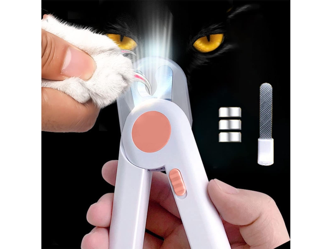 Cortador de unhas para animais de estimação com LED para roedores de pequeno e médio porte, rosa.