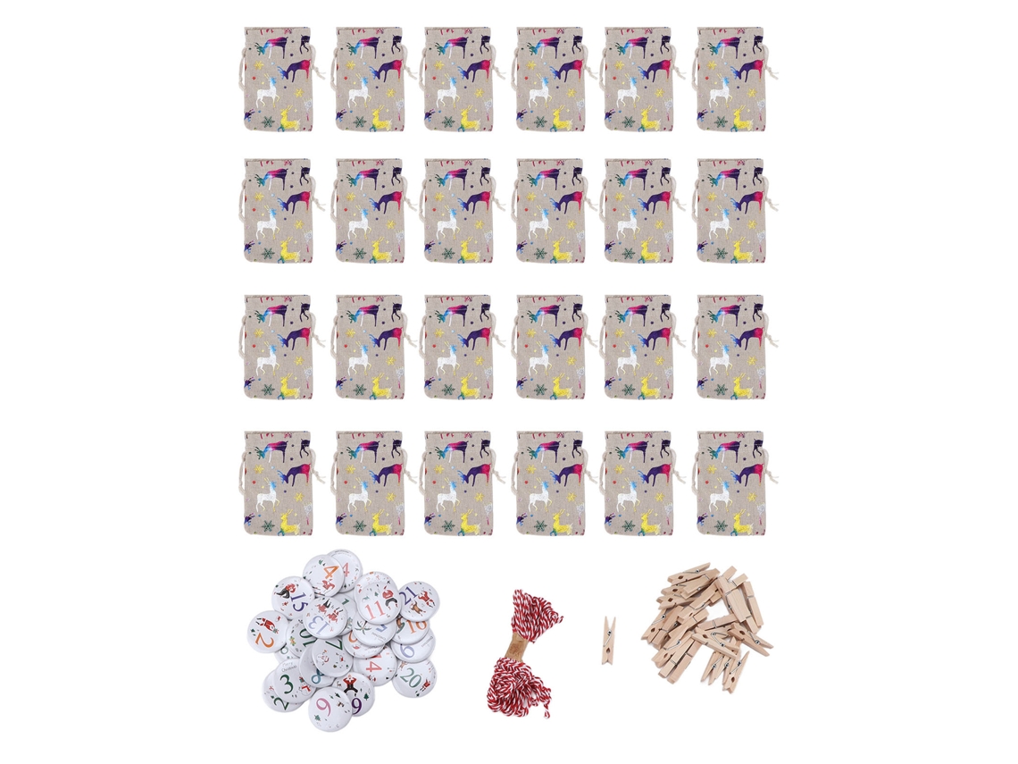 24pcs Sacolas de Natal com Cordão e Grampos para Doces e Presentes Estilo Elk