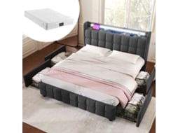 Cama 160x200 Com Led Usb E 4 Gavetas Cinza