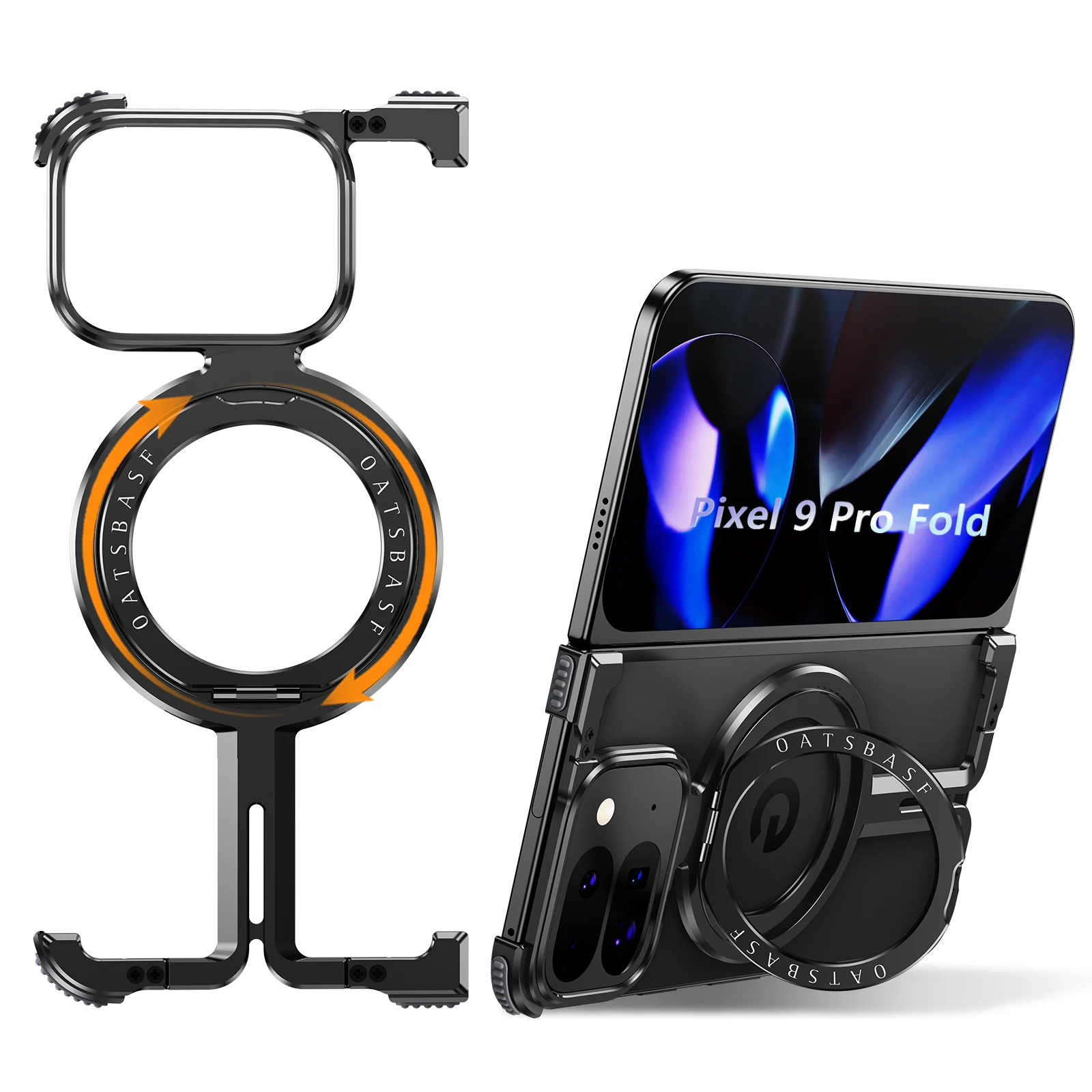 Capa Dobrável Para Celular (google Pixel 9 Pro Fold, Preta) Com Suporte Giratório Magsafe De 360°