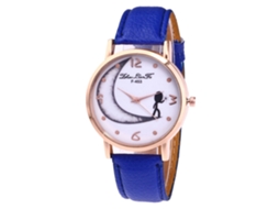 Relógio feminino Zhoulianfa, couro PU, mostrador redondo, quartzo azul royal.