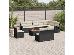Vidaxl 11 Pcs Conjunto Sofás De Jardim C/ Almofadões Vime Pe Preto