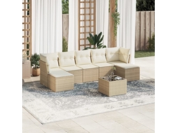 Vidaxl 8 Pcs Conjunto De Sofás P/ Jardim Com Almofadões Vime Pe Bege