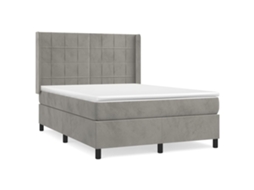 Cama com Molas e Colchão Veludo Cinzento Claro MAISON EXCLUSIVE (140x190 cm)