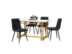 Conjunto De Mesa De Jantar Dourada 120x70cm Com 4 Cadeiras, Moderno Para Cozinha, Cadeiras De Veludo Preto E Pés De Ferro Dourado, Design Moderno