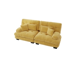 Sofá Ecksofa Chenille Verde com Almofadas, Estrutura de Madeira ORBITRA COMMERCE