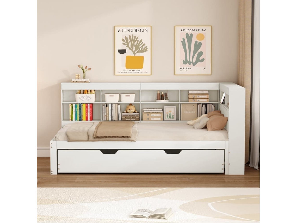 Sofá-cama 90x200 - Cama Extensível 90x190 Com Usb E Vários Compartimentos - Branco