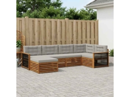 Vidaxl Conjunto De Sofás Para Exterior 6 Pcs Natural E Cinzento-claro