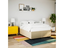 Estrutura De Cama Sem Colchão 140x190 Cm Tecido Cor Creme