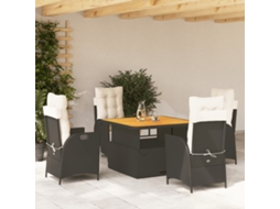 5 Pcs Conjunto De Jantar P/ Jardim C/ Almofadões Vime Pe Preto Dkd Home Decor