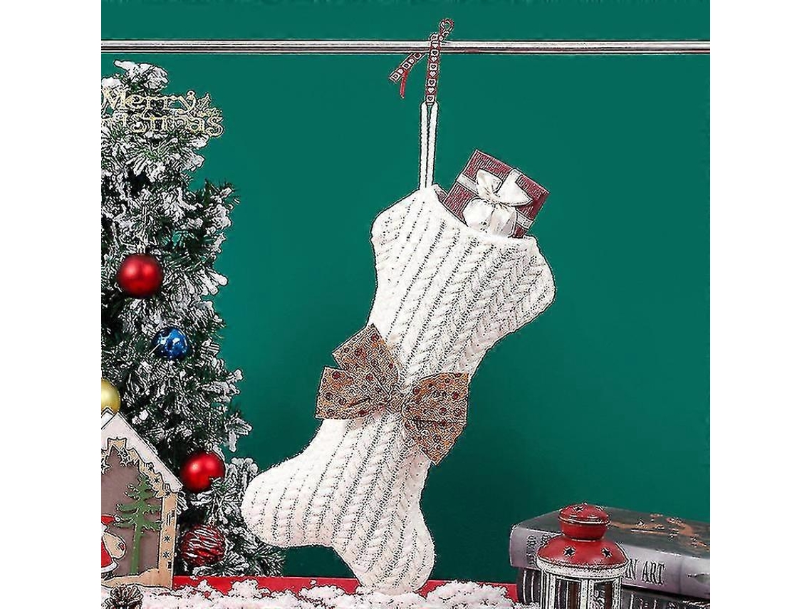 Peça Enfeites De Natal Brancos Tricô Lã Pendurado Saco De Presente Meias De Natal Pingente De Natal Grande Saco De Presente Pxcl Olysi Shop