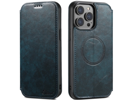 Capa Magsafe Para Iphone 14 Pro Max Suteni Pele Sintética Azul