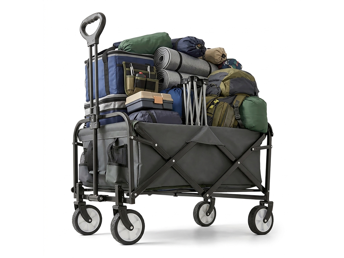 Carrinho Dobrável Relaxdays, 100 Kg, Alça Telescópica, Tecido Oxford, Para Compras, Campismo E Praia, Cinzento