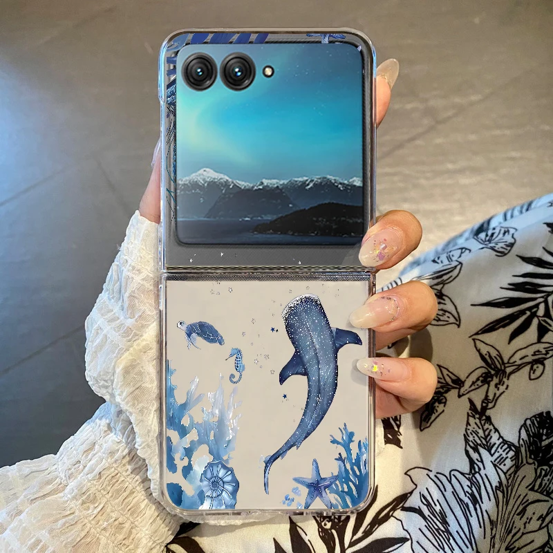 Capa Transparente Para Motorola Razr 50 Ultra Com Estampa De Tubarão E Baleia, À Prova De Choque.