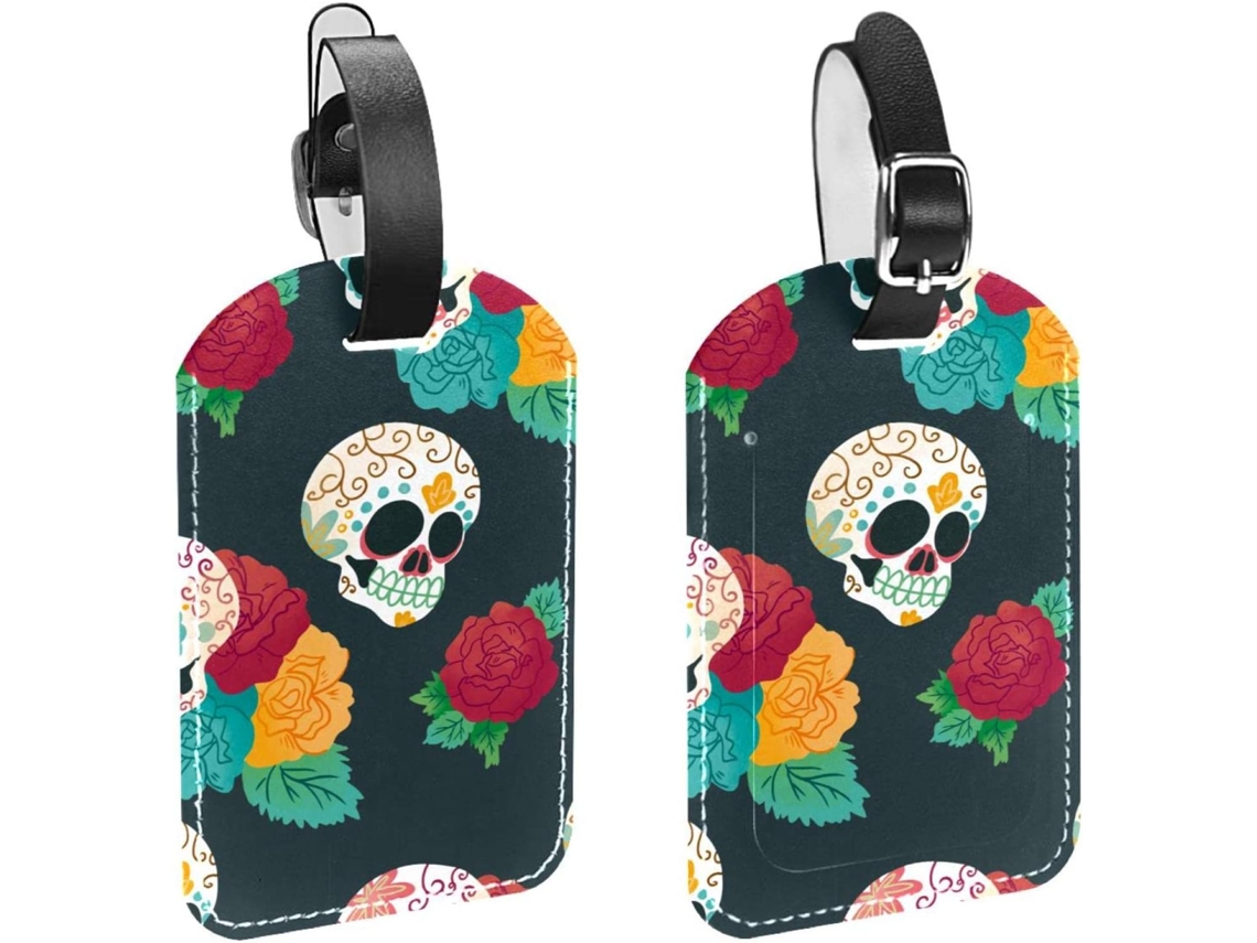 Conjunto De 2 Etiquetas Bagagem Em Imitação Couro Com Estampa Aquarela Proteção Privacidade