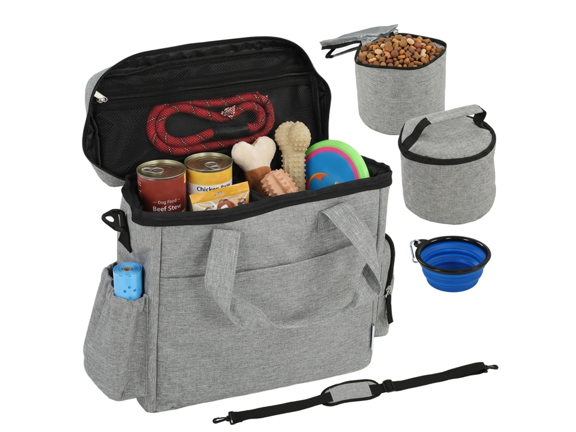 Bolsa De Viagem , Compartimento Petiscos, 2 Recipientes Alimentares, Bolsos Para Tigelas, Cinza Claro