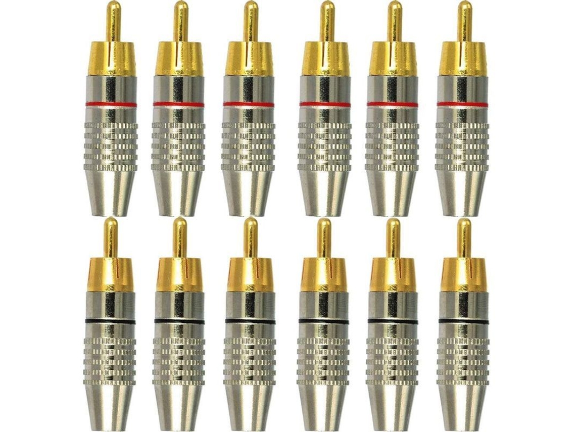 Conector RCA Macho 12pcs, Sem Solda, Vermelho e Preto | S/MARCA