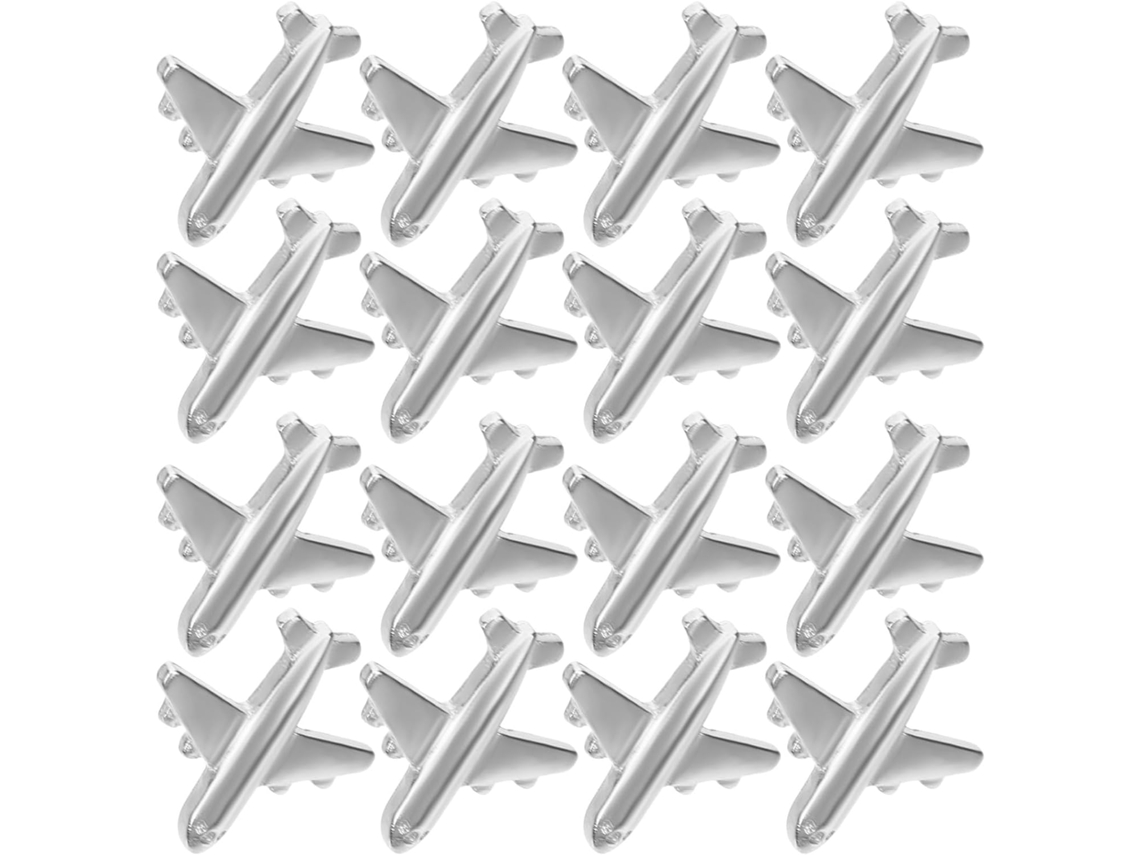 Cortiça Tachinhas em Formato Avião, em Metal Prateado, 12 Unidades, Multiuso para Fixação de Fotos e Decorações em Escola
