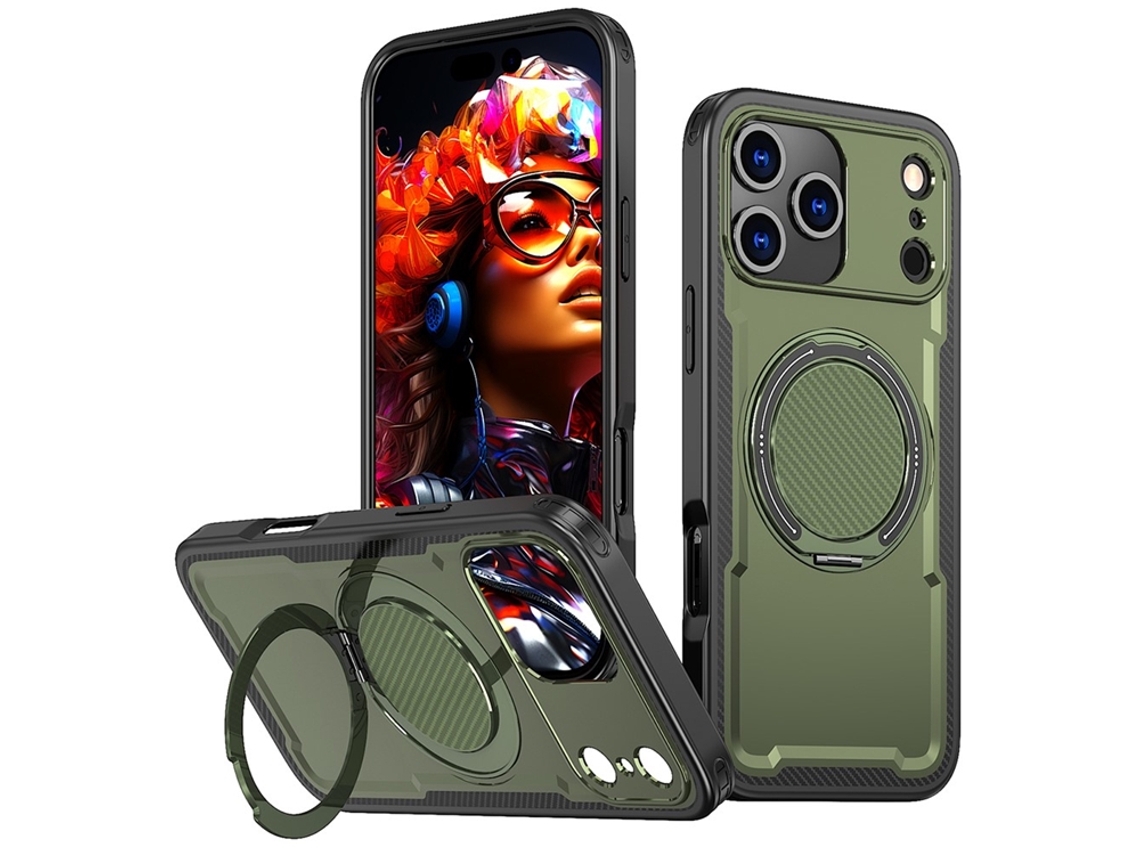Capa Para Iphone 17 Pro Magsafe Com Suporte Em Tpu E Pc - Verde Oliva