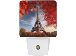 Luminária De Parede Com Plugue, Torre Eiffel E Folhas Verdes, Sensor Crepuscular, Luz Led Branca, Lampada De