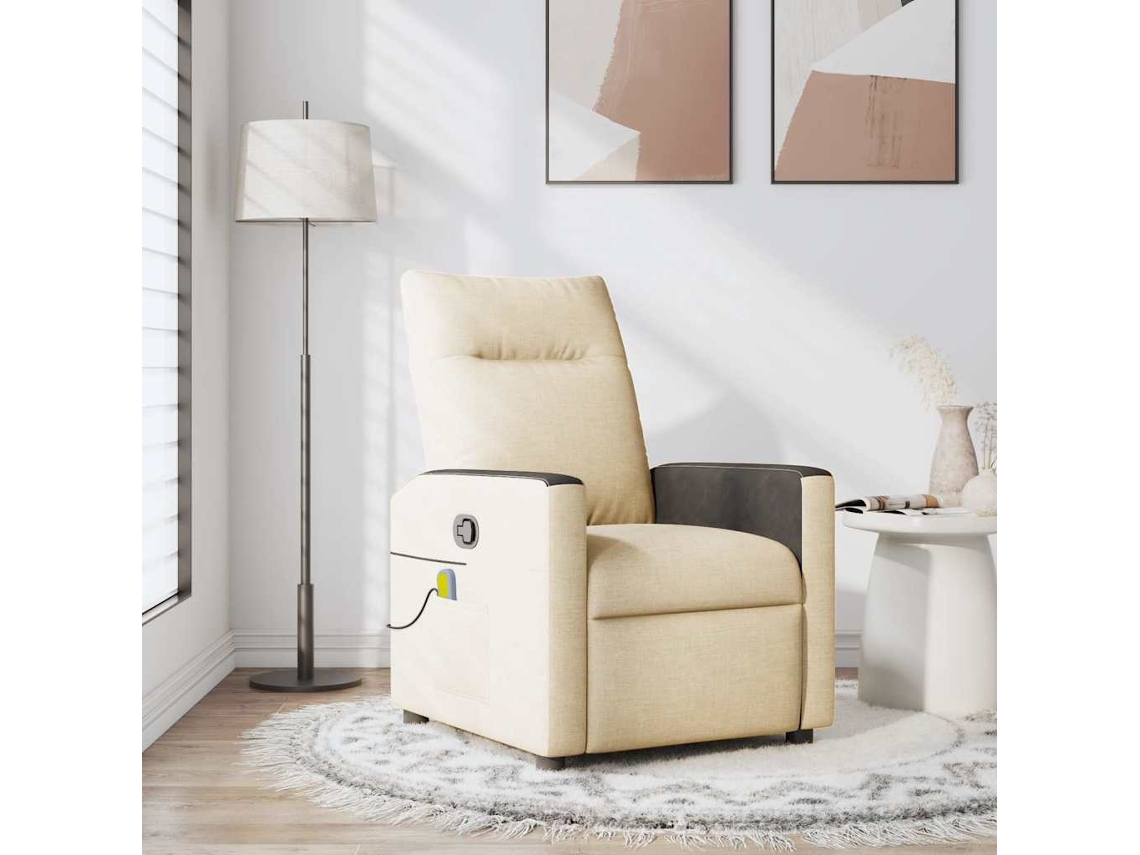 Vidaxl Poltrona De Massagens Reclinável Tecido Cor Creme