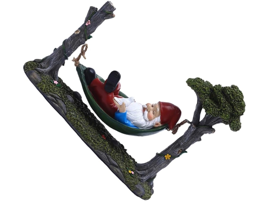 Gnomo de Jardim em Resina com Rede. Figura Decorativa Criativa e Charmosa para Jardim e Gramado. Cor Aleatória CHABERLU