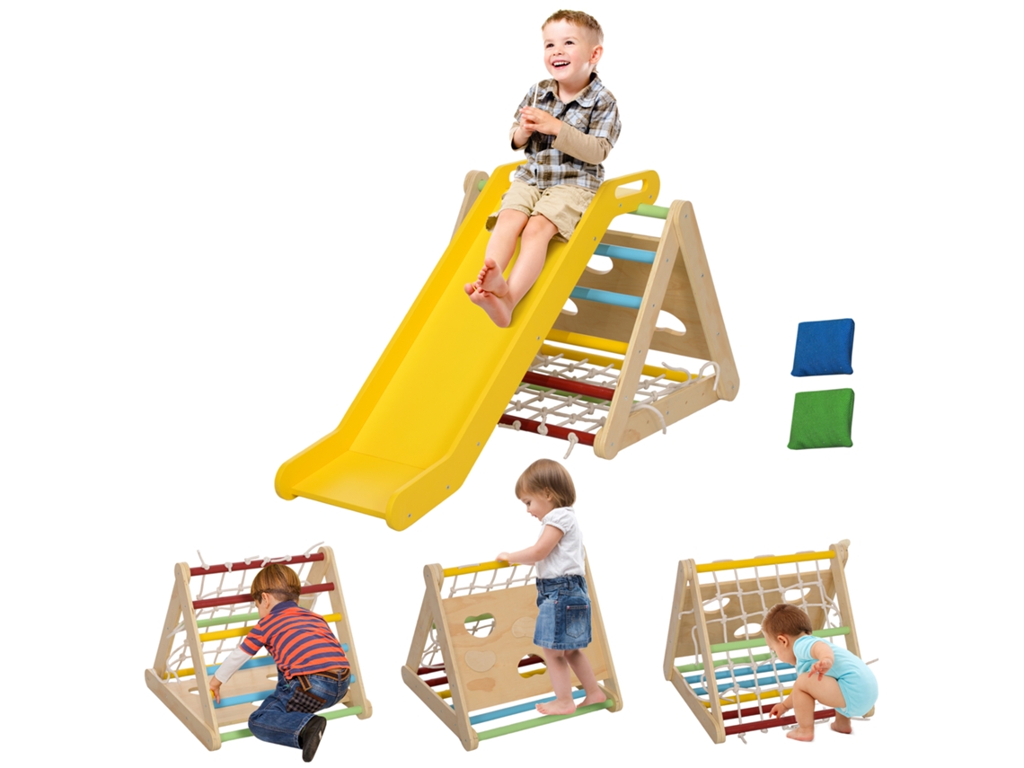 Triângulo De Escalada 5 Em 1 Com Escorregador, Circuito De Desenvolvimento Motor Infantil - Inclui Rede De Escalada E Sacos De Areia.
