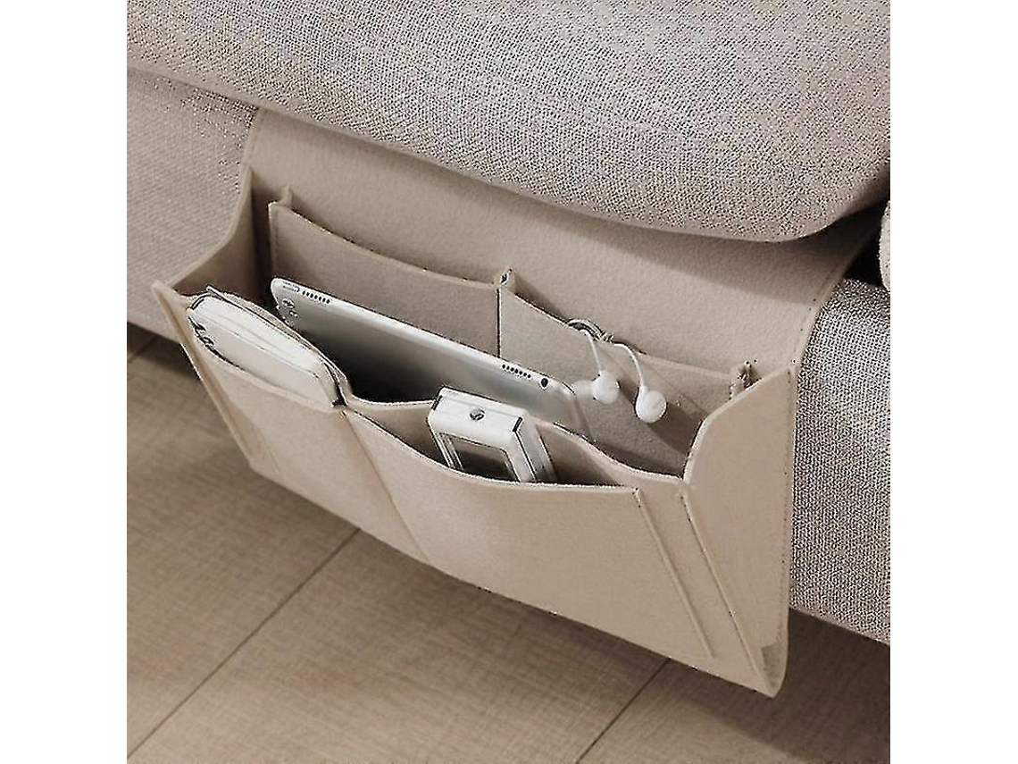 Cabeceira de feltro Slowmoose com bolsas de sofá e mesa organizadora suspensa para telefone e trabalho