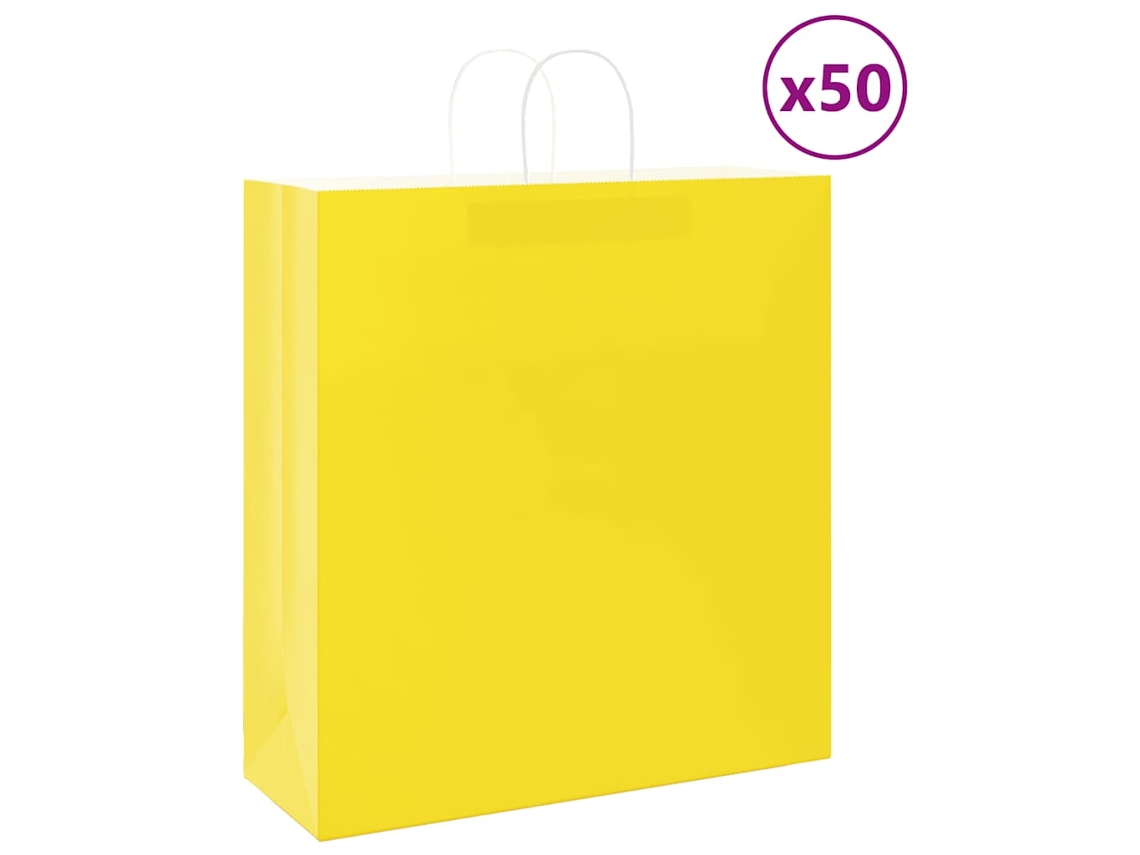 Vidaxl Sacos De Papel 50 Unid Com Alças Amarelo 45x17x48 Cm