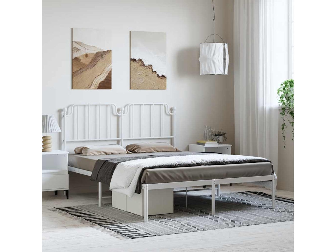 Vidaxl Estrutura De Cama Com Cabeceira 135x190 Cm Metal Branco