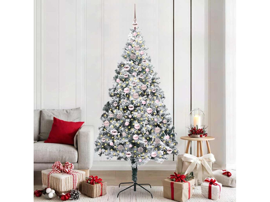 Vidaxl Árvore De Natal Artificial Branco 210 Cm Pvc, Aço E Plástico
