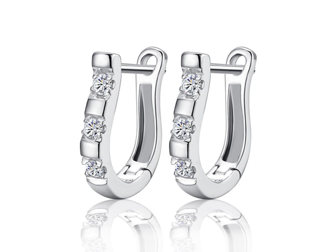 Brincos Design U Com Zircônia Incrustada Prata Platina Tamanho Único