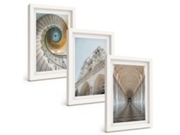 Composição De Quadros Na Parede Escada Em Espiral, Fachada De Catedral Moldura Branca Imagens Para Um Quarto Infantil Espelharte (3 Peças 20x30 Cm)